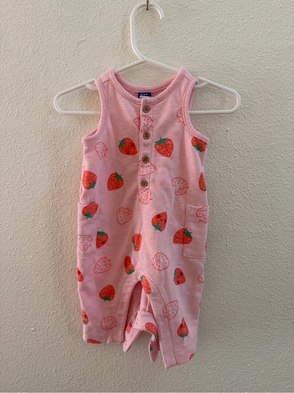 Old Navy Pink Strawberry Print Tank One-Piece Bodysuit